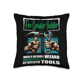 Fire sprinkler installer Gift & Funny Accessories Fire Sprinkler Installer Job with Funny Saying Worker Throw Pillow, 16x16, Multicolor