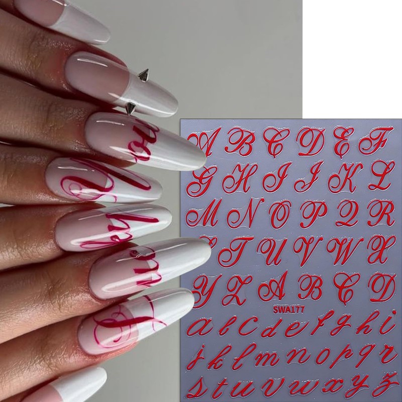4 Sheets Gothic Letter Nail Art Stickers Valentine's Simple 3D