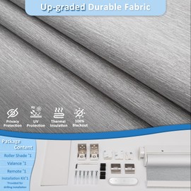 MANSNIX MANSNIX Smart Motorized Blinds with Remote, Cordless No-Drill Automatic Roller Shades, Blackout Electric Blind for Windows, Grey, 34 x 72