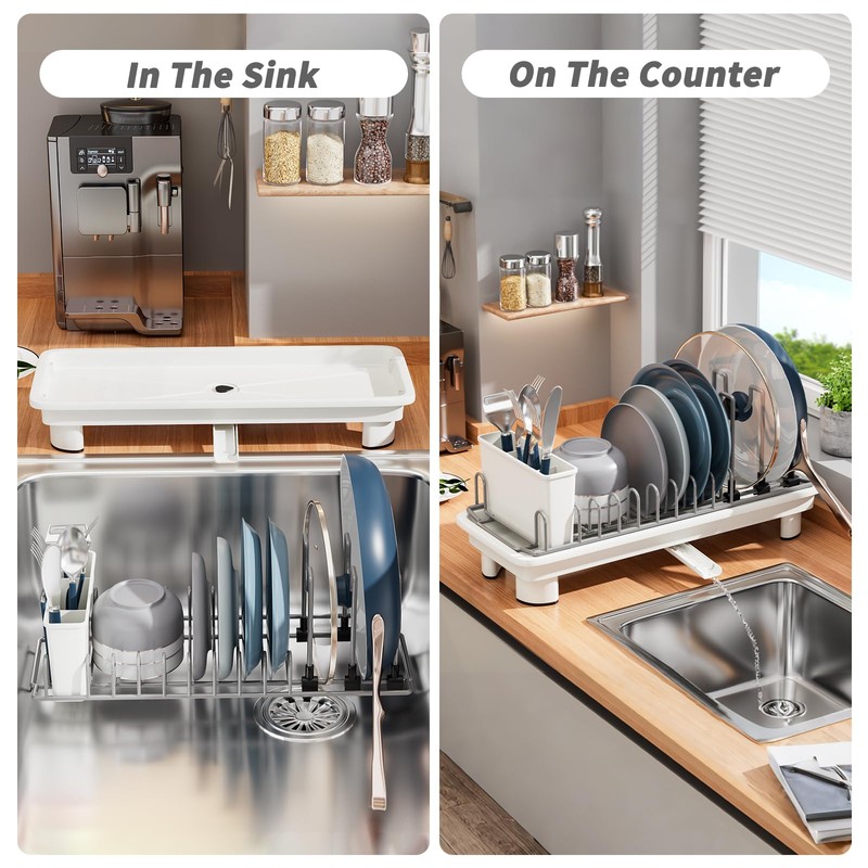 SanDream Small Dish Drying Rack with Removable Utensil Holder &
