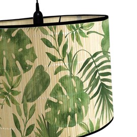 MagiDeal Drum Print Lamp Shade Wicker Lamp Shade Light Fixture Green Plant Pattern Rattan Lamp Shade for Hanging Light, Floor Lamps Living Room Cafe, A