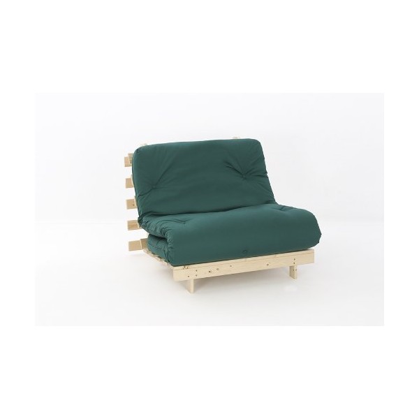 Comfy Living 3ft LUXURY Single (90cm) Wooden Futon Set with PREMIUM LUXURY Glade Green Mattress