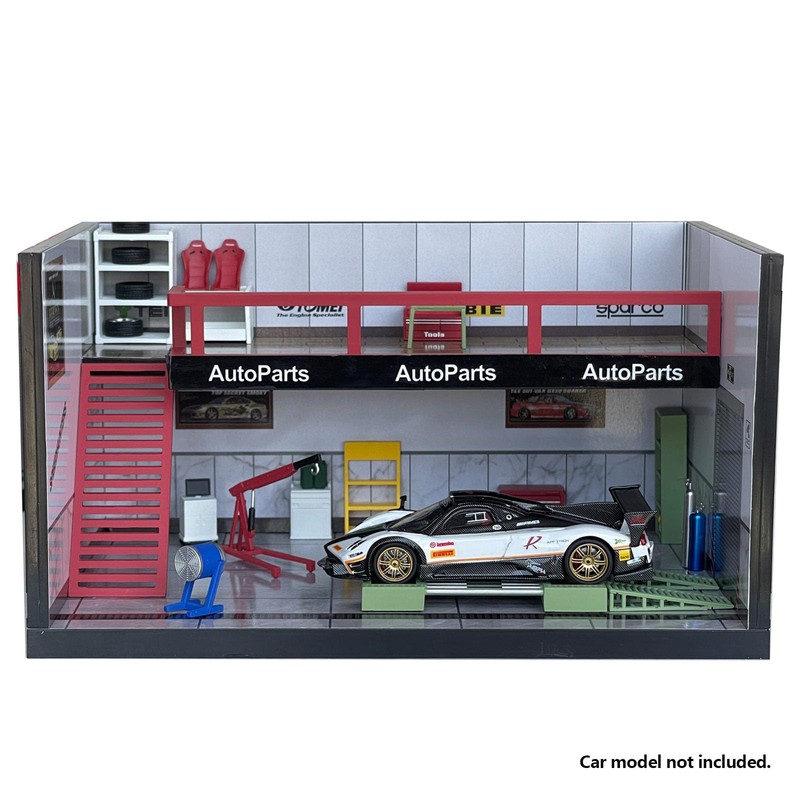 1/64 Scale Garage Diorama Display Case, Prebuilt Auto Repair Shop