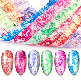 SILPECWEE 10 Sheets Nail Foil Transfer Stickers Shell Print Design Foil Nail Art Strips Starry Sky Star Nail Wraps Manicure Accessories