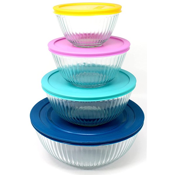 Pyrex 8-piece 100 Years Glass Mixing Bowl Set (Limited Edition) - Assorted Colors Lids