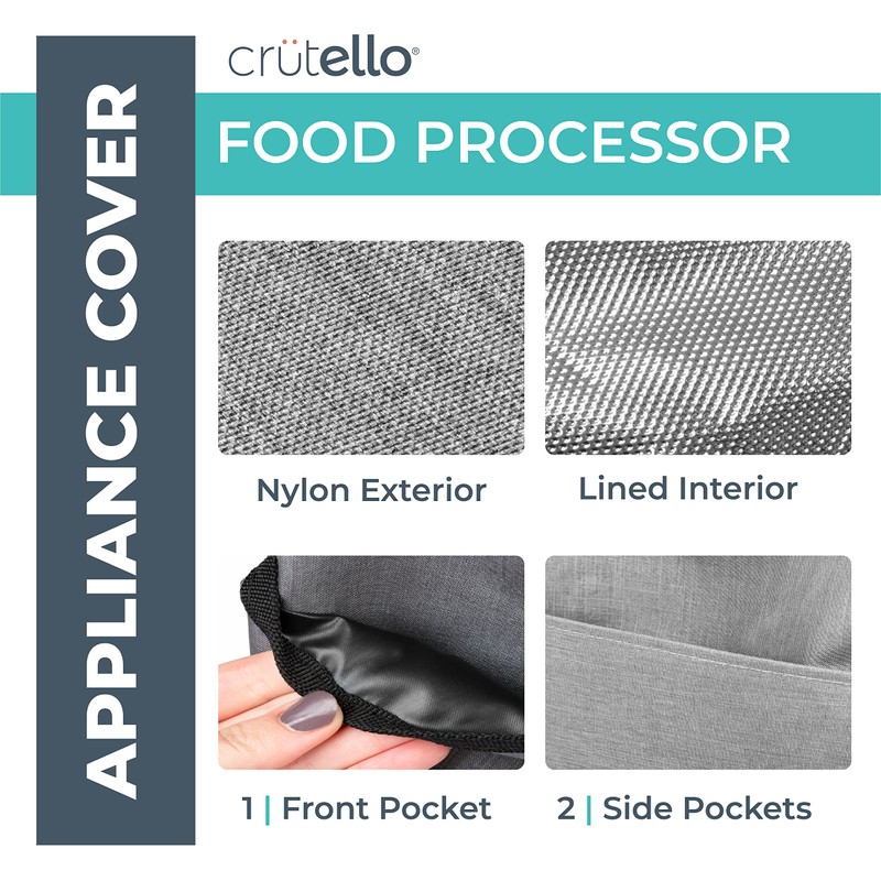 Crutello Food Processor Cover with Storage Pockets for Large 11-14