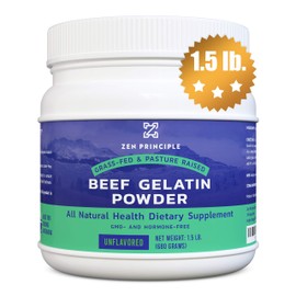 Zen Principle Grass-Fed Gelatin Powder, 1.5 lb. Custom Anti-Aging Protein for Healthy Hair, Skin, Joints & Nails. Paleo and Keto Friendly. Cooking and Baking. GMO-Free and Gluten-Free. Unflavored.