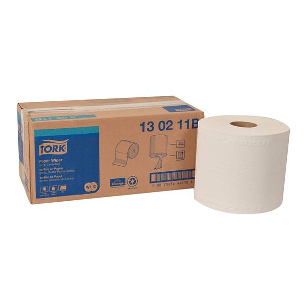Tork 130211B Paper Wiper, Centerfeed, 2-Ply, 9.00" Width x 866' Length, White (Case of 2 Rolls, 800 per Roll, 1,600 Wipers per Case)