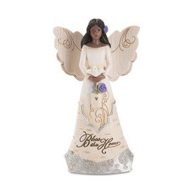 Pavilion Gift Company 82433 Bless This Home 6 Inch Ebony Angel Figurine, Cream