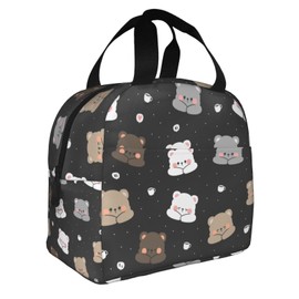 Hulnulnu Cute Bear with Coffee Lunch Box Bento Box Insulated Lunch Box Reusable Waterproof Lunch Bag with Front Pocket for Travel Office Picnic