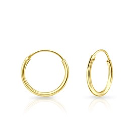 DTPsilver® 925 Sterling Silver Yellow Gold plated SMALL Hoops/Sleepers Earrings - Thickness 1.5 mm - Diameter 14 mm