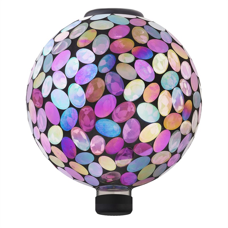 Alpine Corporation Outdoor Solar Powered Pink Glass Mosaic Gazing Globe