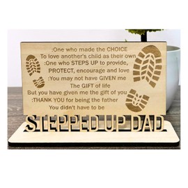 Stepped Up Dad Definition Engraved Wood Standing Sign Plaque - Step Dad Gift - Father's Day Gift Stepdad Birthday Gift Daughter Son Stepdad Gifts from Daughter and Son 4x6in