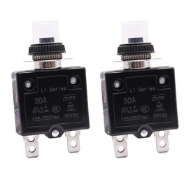 mxuteuk 2Pcs 30Amp Circuit Breakers Push Button Manual Reset 125/250V AC 50V DC, L1 Series Overload Protector Switch Thermal Circuit Breakers with Waterproof Button Caps L1-cj-30A