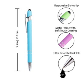 Pastel Rubberized Soft Touch | Pastel Colors | Ballpoint Pen with Stylus Tip a stylish, premium metal pen, black ink, medium point (Pastel Purple, 7 Pack)