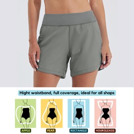 Willit Women's Swim Board Shorts UPF 50+ High Waisted Swimming Shorts with Liner Pockets 5" Gray Size 10