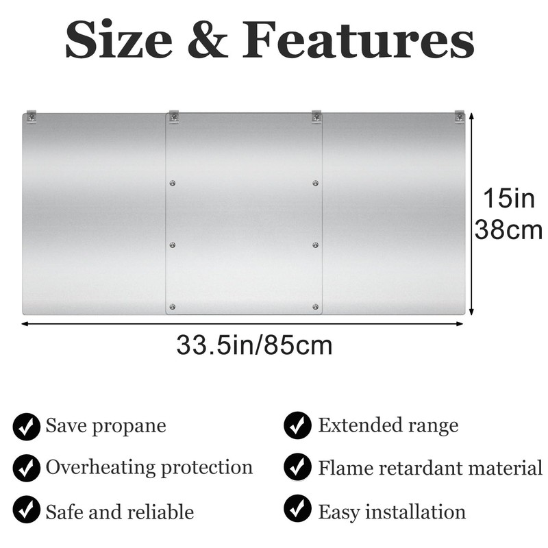 Upgraded Patio Heater Reflector Shield (3 Panels), 15" Height Heat
