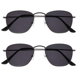 Opulize Sky Sun Reader Glasses Pack of 2 Thin Rim Metal Frame in Classic Shape Scratch-Resistant Tinted Lens UV400 Protection Metal Grey Black Tips Men Women SS95-7 +2.00