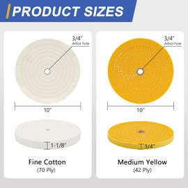 SCOTTCHEN 10 inch Buffing Polishing Wheel for Bench Grinder Buffing Wheel White (70 Ply) & Yellow (42 Ply) for Buffer Polisher with 3/4” Arbor Hole-2 PCS