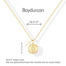 Baydurcan Virgin Mary Necklace Cross Pendant Gold Virgen De Guadalupe Necklace for Women Christian Jewelry (Virgin Mary)