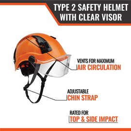 Malta Dynamics APEX Prime OSHA/ANSI Z89.1 and EN12492 Type 2 Safety Helmet for Construction, Orange Helmet with Clear Visor
