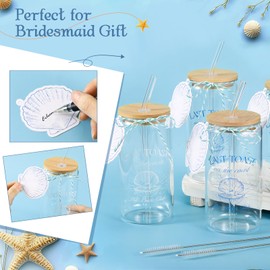 Baderke 8 Pcs Last Toast on the Coasts Bachelorette Party Glasses Cups with Bamboo Lids and Glass Straw Coastal Bachelorette Weekend Favors for Bride Bridesmaid Gifts