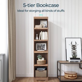 LINSY HOME 5-Shelf Bookcase, Narrow Bookshelves Floor Standing Display Storage Shelves 68 in Tall Bookcase Home Decor Furniture for Home Office, Living Room, Bed Room - Dark Brown