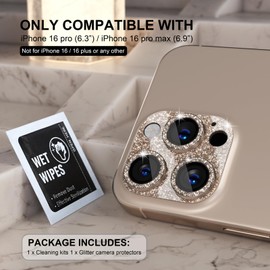 Choiche Compatible for iPhone 16 Pro/iPhone 16 Pro Max Camera Lens Protector, Bling Camera Cover with 9H Tempered Glass Lens Screen Protector Metal Ring Accessories (Glitter-Titanium Desert)