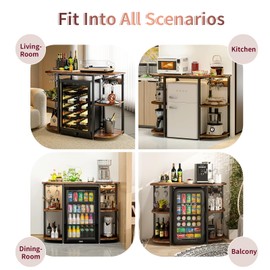 METYERRY Bakers Rack with Power Outlet and LED Light, Microwave Stand with Storage，Coffee Bar Cabinet with Wine Rack,Kitchen Shelf Suitable for Kitchen, Dining Room, Living Room, Rustic Brown
