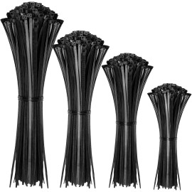 HAVE ME TD Cable Zip Ties,400 Pack Black Assorted Sizes 12+8+6+4 Inch,Multi-Pur