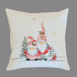 Tablecloth Table Runner Table Cloth Cushion Cover Christmas Wool White Embroidered with Red Gnome Men (Cushion Cover 40 x 40 cm)
