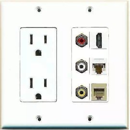 Wallplate City [ 2 GANG ] 15A Duplex Power Outlet HD CAT6 Composite Video Phone Wall Plate