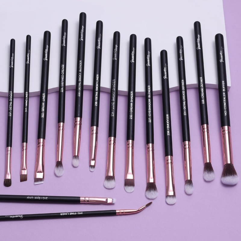 Bueart Design 15Pcs Professional Eye Makeup Brushes Set (Rose Gold