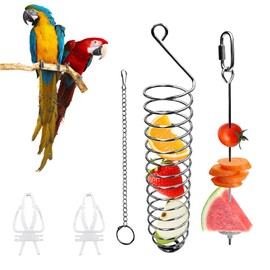 Bird Cage Food Holder Set, Stainless Steel Parrot Fruit Basket and Bird Food Holder, Small Animal Fruit Vegetable Clips Bird Foraging Toy for Parakeets, Conure, Macaws, Love Birds, Small Animals