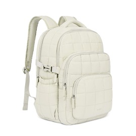 CLUCI 17.3 Inch Laptop Backpack for Women, Anti Theft Travel Backpack, Puffer Quilted Work Backpack, Water Resistant College Bookbag, Carry on backpack with RFID (Beige)