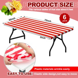 Boao 6 Pcs Plastic Picnic Table Cover 72 x 30 Inch for 6 ft Tables Disposable Waterproof red and White Striped Table Covers with Elastic Fitted for Picnic Camping Birthday Outdoor Party (Black)