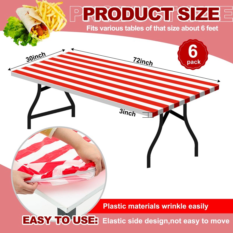 Boao 6 Pcs Plastic Picnic Table Cover 72 x 30