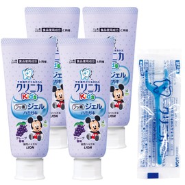 Clinica Kid's Gel Toothpaste, Fluorine, Xylitol, Toothpaste, Children, Grape, 2.1 oz (60 g) x 4 Packs + Y-Shaped Floss Included
