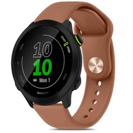 Vancle for Garmin Forerunner 55/165/245 Band, 20mm Soft Silicone Sport Replacement Strap (Brown)