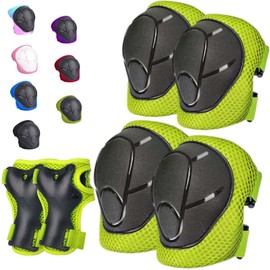 HocIece Kids/Youth Knee Pads for Kids 3-14Years Boys Girls 6 in 1 Kids Protective Gear Set Adjustable Knee Pads, Elbow Pads, for Skating Cycling Bike Rollerblading Scooter Roller Skates