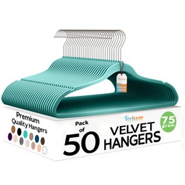 TECHZOO 50 Pack New Premium Quality Velvet Hangers Ultra Thin Non Slip Adult Felt Space Saving Hangers for Closet Heavy Duty Coat Pants Dress Hangers 360° Swivel Hook Hold Upto 10 lbs Teal