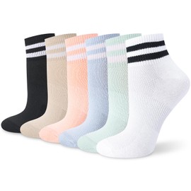Utensilsto 6 paia di calzini da donna 35-38, calzini da tennis colorati retrò con strisce, calzini sportivi in cotone traspirante, calzini corti per tennis e sport
