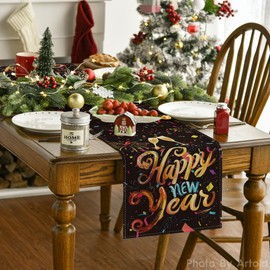 Artoid Mode Fireworks 2025 Happy New Year Table Runner, Festival Kitchen Dining Table Decoration for Home Party Decor 13x72 Inch