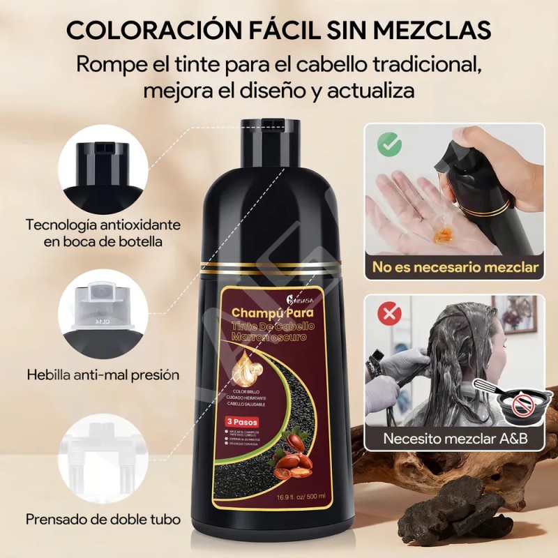 Kaisasa® Shampoo Con Tinte Cubre Canas Con Aceite De Argán