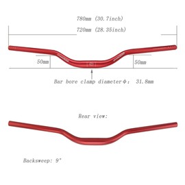 UPANBIKE MTB Mountain Bike Handlebar Bicycle Extra Long Handlebar φ31.8mm 720mm/780mm Riser Bar(780mm,Red)