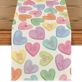 Artoid Mode Ture Love Heart Valentine's Day Table Runner, Seasonal Kitchen Dining Table Decoration for Home Party Decor 13x72 Inch