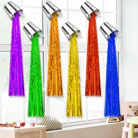 6 Sets Art Paint Party Decoration Back to Classroom Rainbow Tinsel Foil Fringe Colorful Backdrop First Day of School Pouring Paint Can Curtain for Birthday Bedroom Window