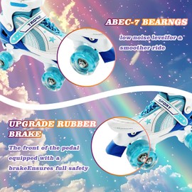 Adjustable Kids Roller Skates for Girls and Boys Ages 3-5 5-8 8-12, All 8 Wheels of Girl's Skates Shine, Safe and Fun Illuminating for Outdoor Indoor Sports (Sky Blue, Small-Little Kid (10C-13C))