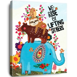 OTINGQD We Rise by Lifting Others Wall Art,Inspirational Canvas Wall Art for Teens,Positive Quotes Wall Decor,Animal Wall Art for Kids Room Nursery