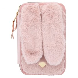 Depesche 12041 Princess Mimi - Filled 2-Compartment Pencil Case with Plush Fur, Rabbit Face and Floppy Ears, Pink Pencil Case with Colouring Pencils, Ruler, Scissors and Much More, 19 x 12 cm
